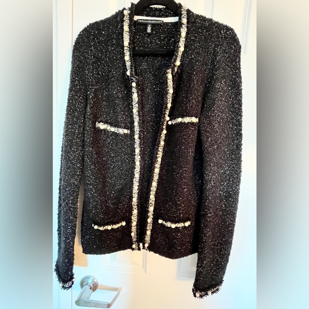 🎀HOST PICK🎀 Stunning WHBM JACKET knit Black Medium pearls silver 🎀 - Picture 1 of 10